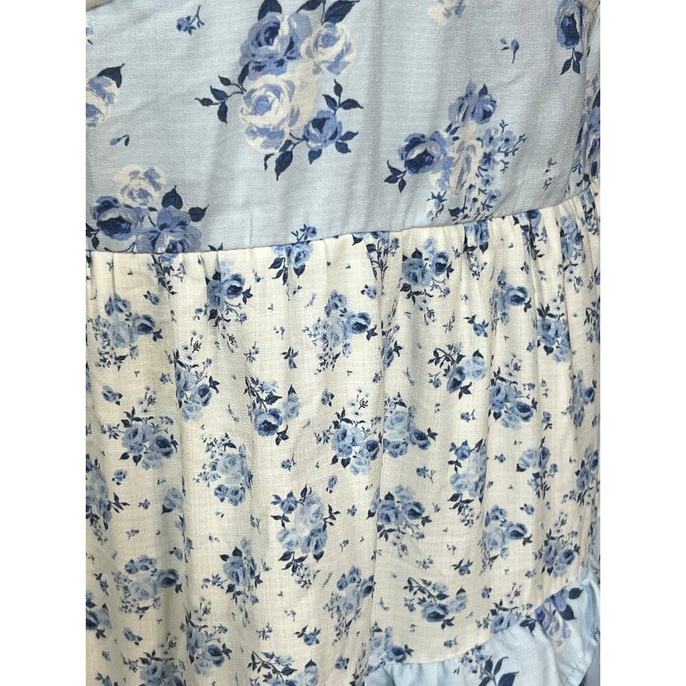 Francesca's Blue Floral Lace Tiered Midi Dress Cottagecore XL Adjustable - Picture 7 of 13